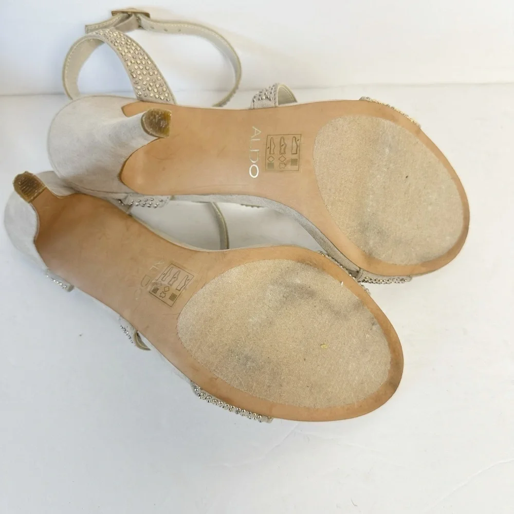 Aldo Strappy Size 8 Heels Champagne Studded Sandals 4” Heels